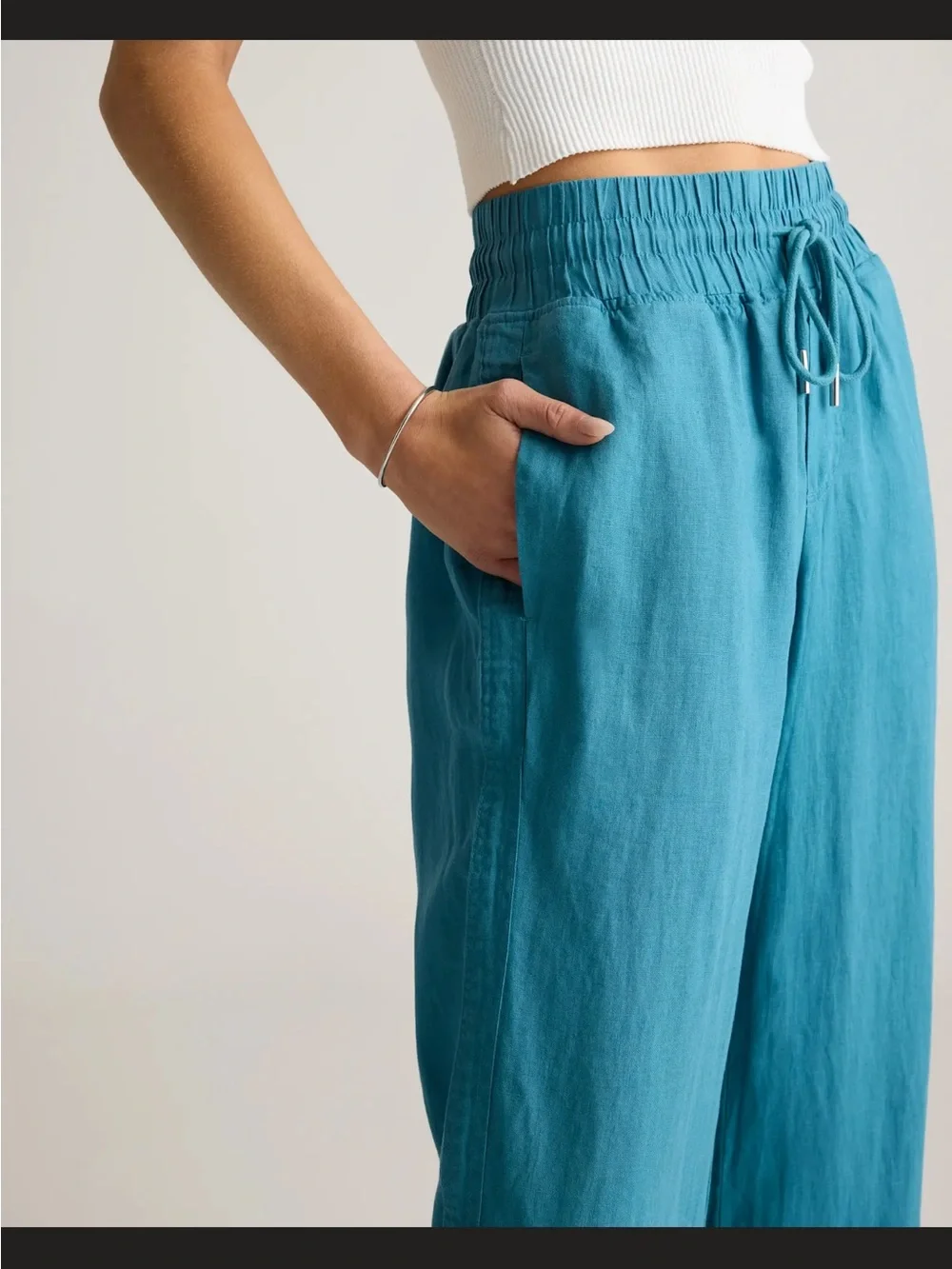 Quince Teal Wide-Leg Linen Pants NWOT Small 29”inseam